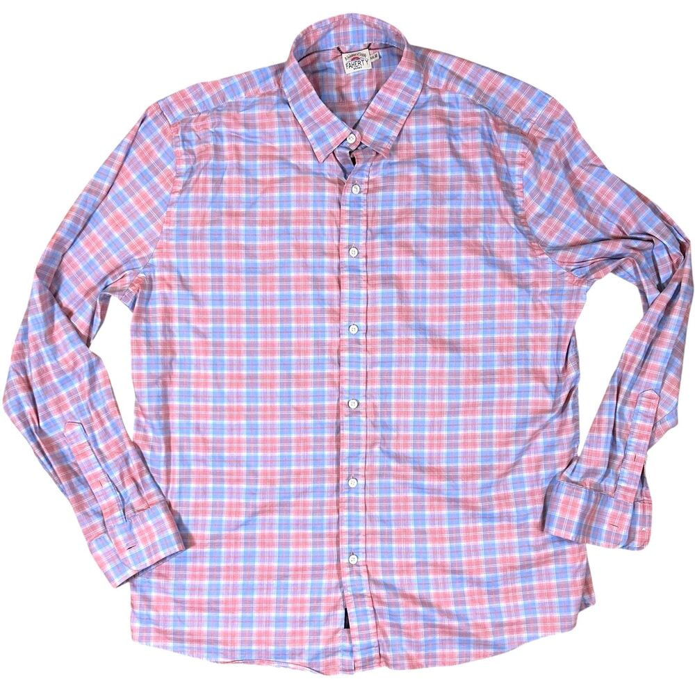 Faherty Movement Shirt Mens 2XL Pink Red Plaid Long Sleeve Button Stretch XXL